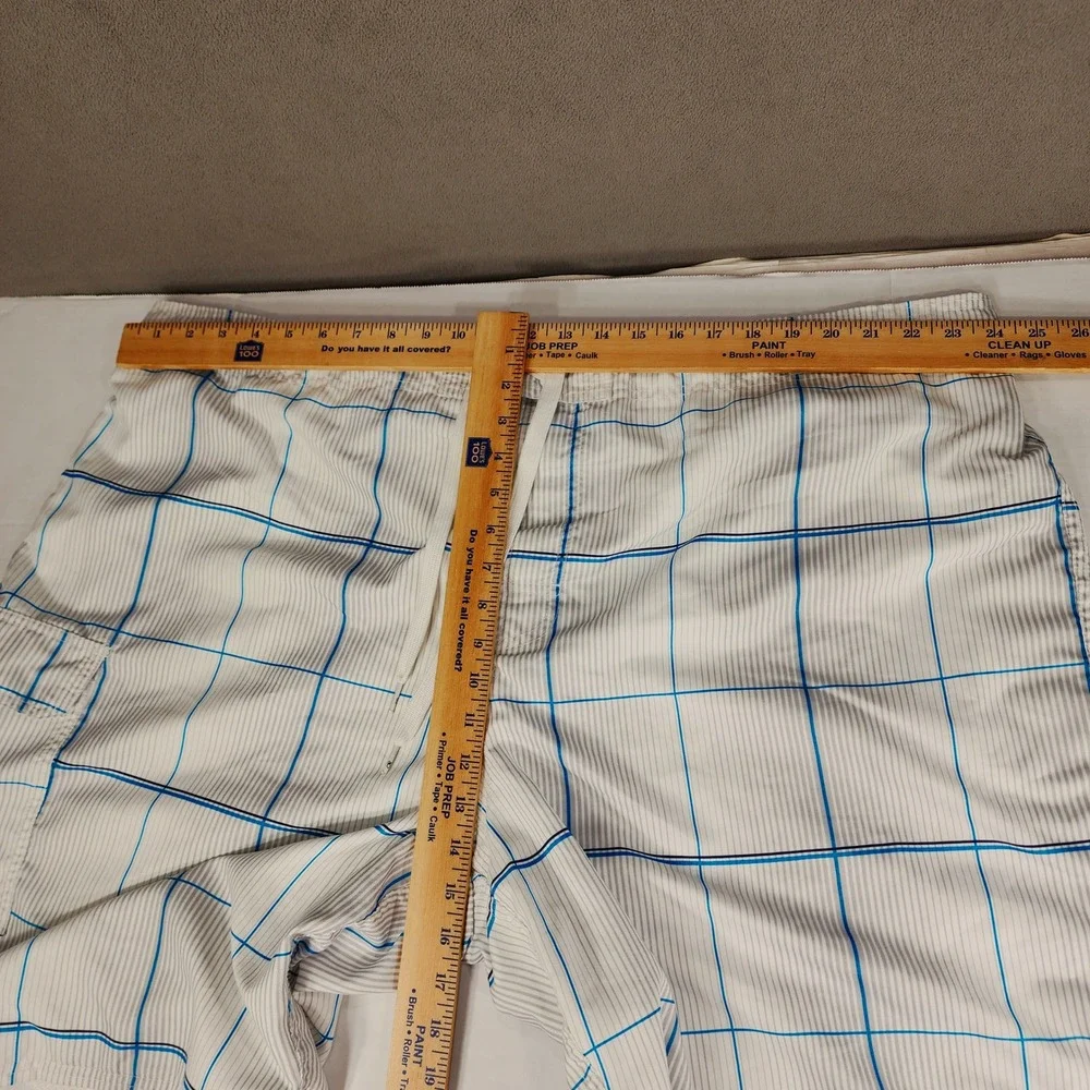 OP Ocean Pacific Board Shorts 3XL 48-50 Men Plaid Swim Trunks White‎ Blue Mesh